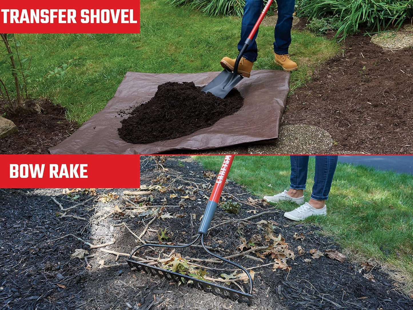 CRAFTSMAN 2-Piece Garden Tool Set with Transfer Shovel and Bow Rake, Fiberglass Handles, Cushion Grips for Landscaping, Gardening & Yardwork