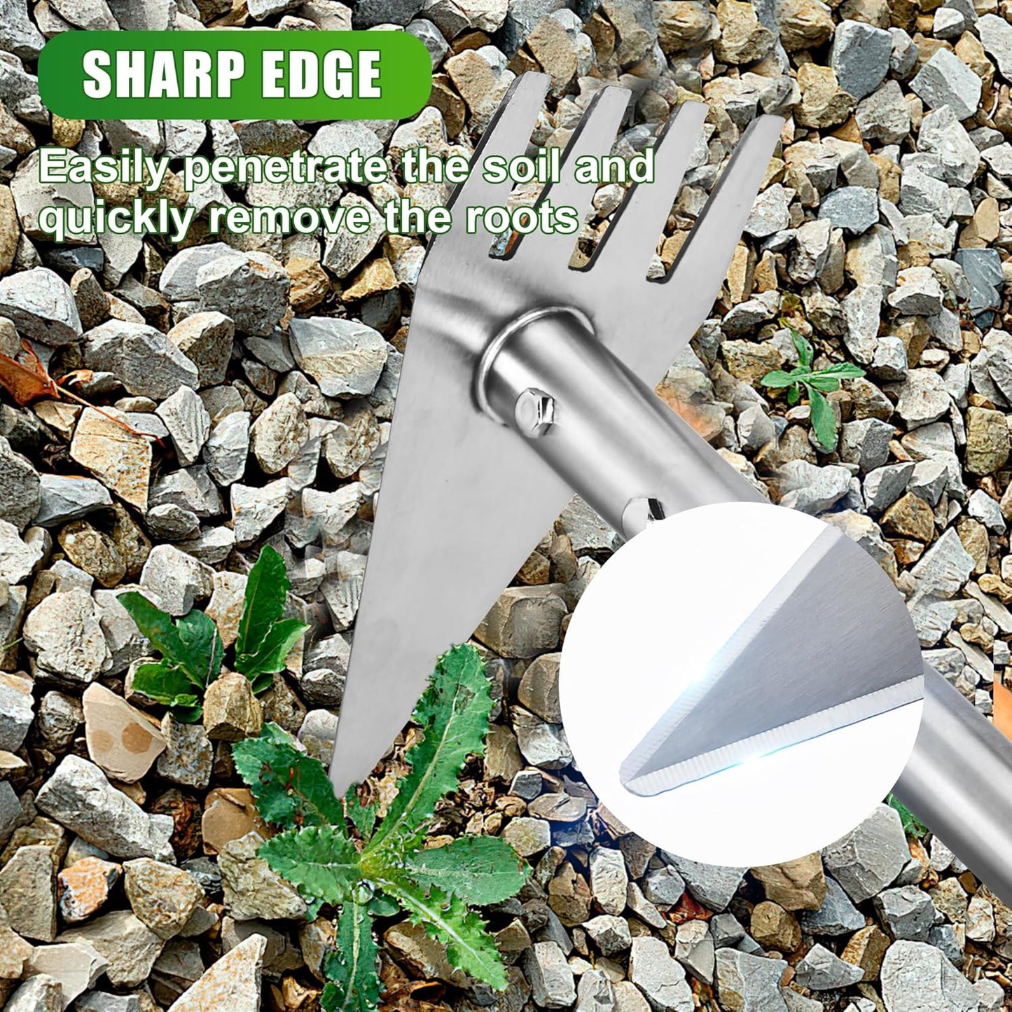 Dual Headed Hoe Garden Tool, Adjustable Long Handle Weed Puller, Stainless Steel Hoe Cultivator and Weed Rake Gardening Tool, for Gardening Planting, Weeding, Digging, Loosening Soil