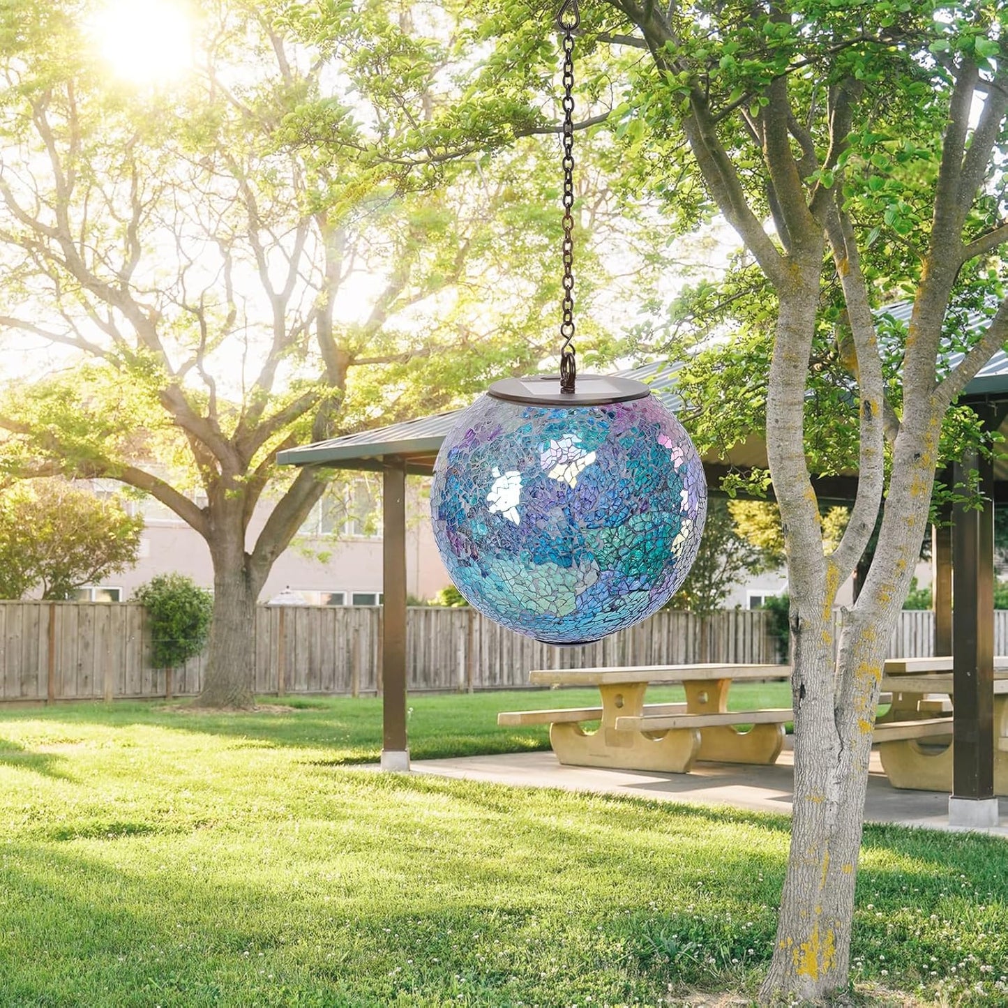 Solar Hanging Lantern Solar Outdoor Lanterns Mosaic Gazing Ball Outdoor Hanging Lights Outdoor Lights Waterproof Garden Patio Pathway & Yard Décor Blue
