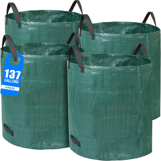 4 Pack 137 Gallons Reusable Yard Waste Bags with Double Bottom Layer Extra Large Leaf Lawn Bags
