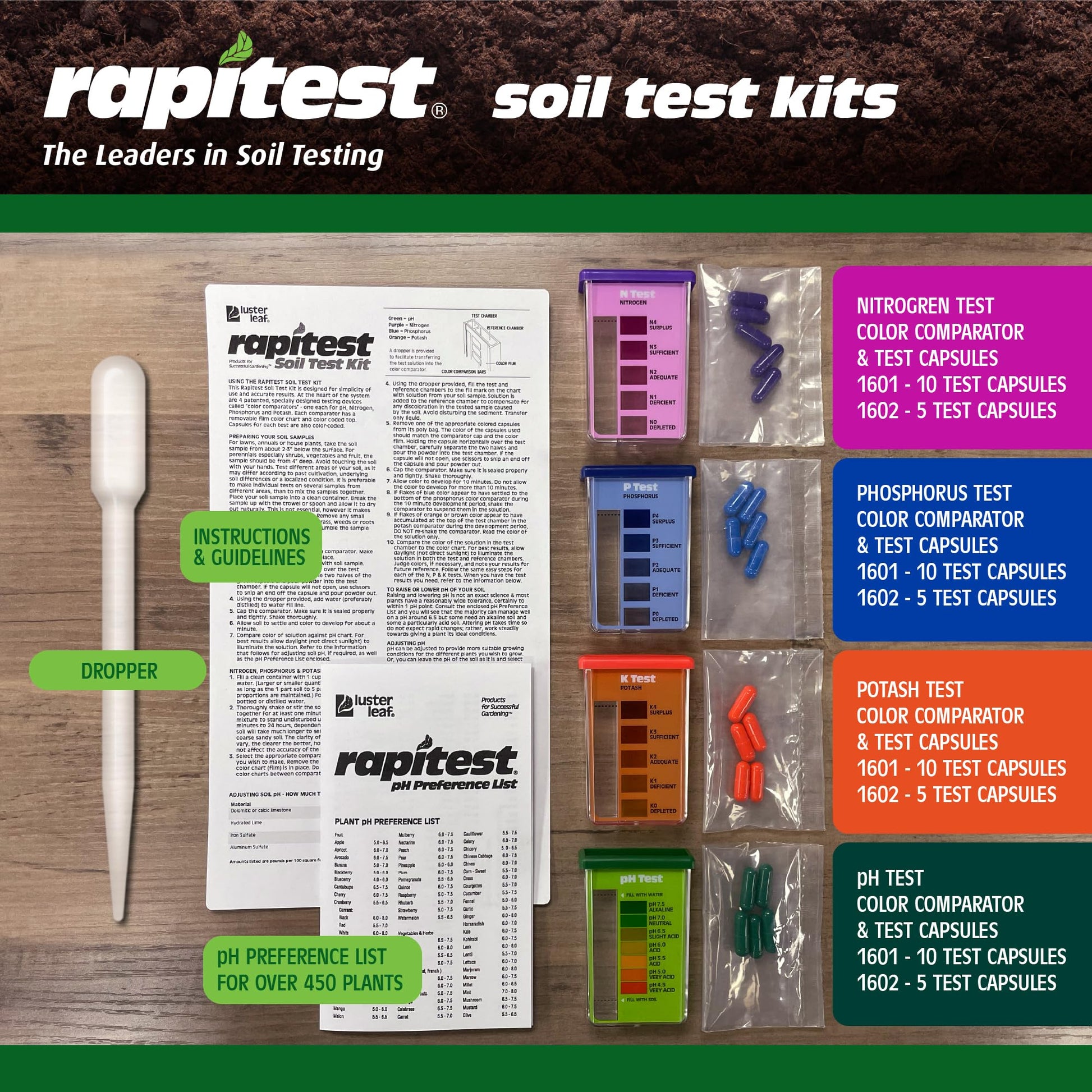 Rapitest Soil Test Kit for Gardens, Vegetables, Flowers and Lawns. USA designed and assembled soil