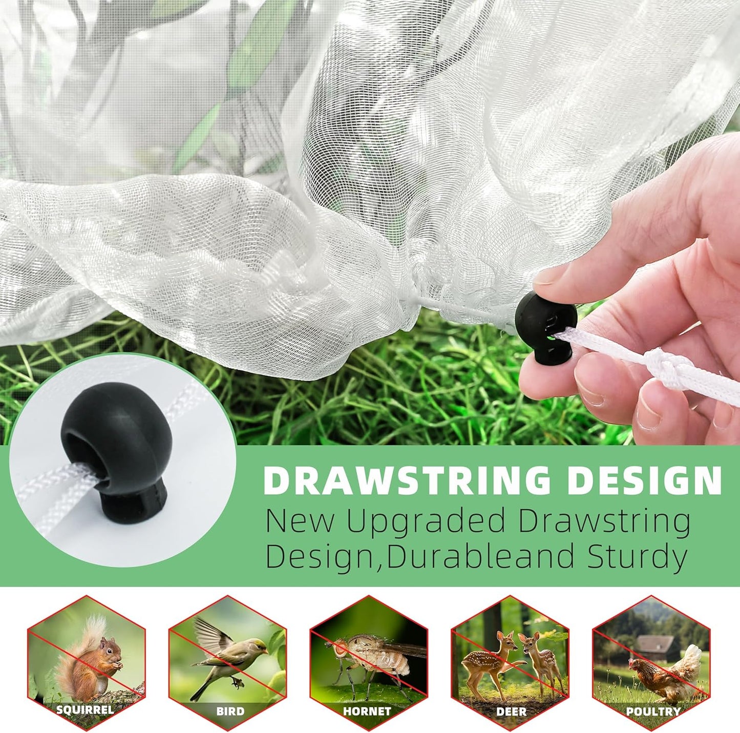 5 Pack Garden Plant Fruits Tree Protection Netting Covers with Drawstring, 3.3 x 2.7Ft Bird Insect Netting Bag, Plant Netting Barrier for Fruit/Flower/Herb/Vegetables (3.3 x 2.7Ft)