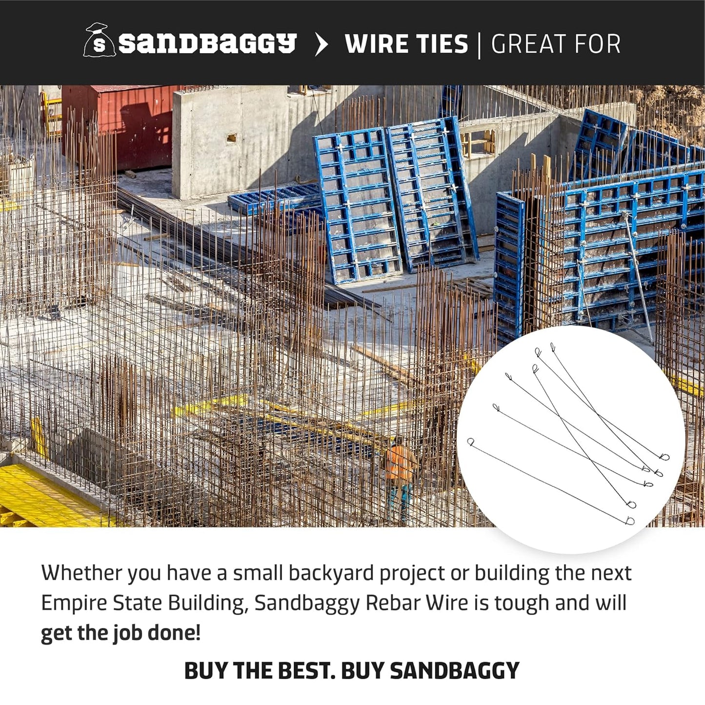 Sandbaggy Double Loop Rebar Wire Bar Ties | 16 Gauge | Made of Industrial Grade Wire | Great for Securing Rebar, Sandbags & More | Extra Long Length (18 Inch Length, Pack of 100)