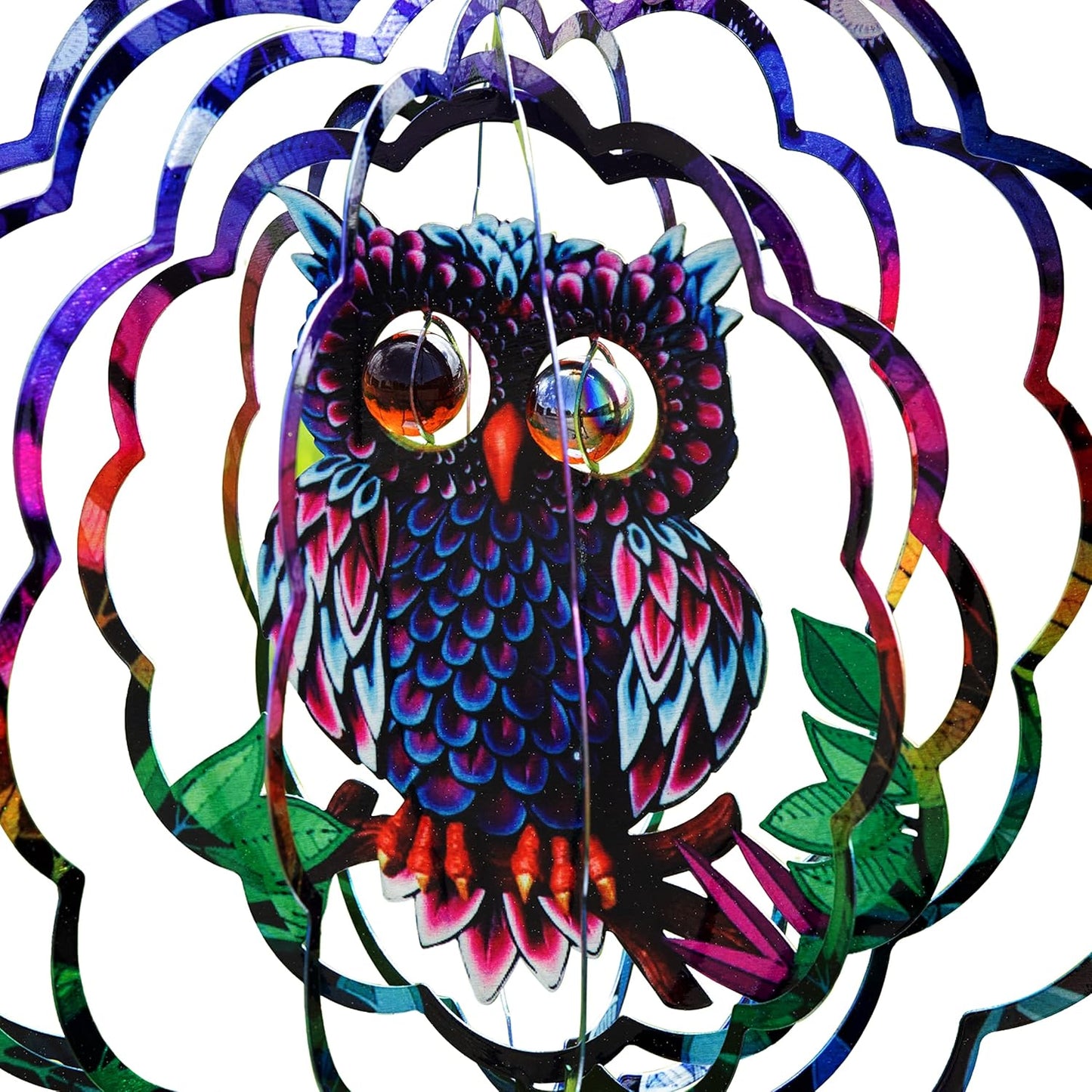 VP Home Mystical Owl Kinetic Wind Spinner for Yard and Garden - 12" W x 12" H Metal Spinner Outdoor Large Hanging Plantary Decor - 3D Garden Art Wind Sculpture Spinners Kinetic Art Garden Decoration