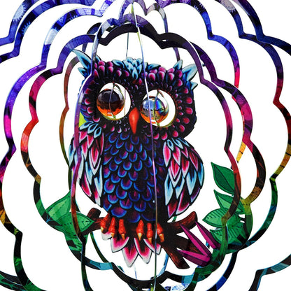 VP Home Mystical Owl Kinetic Wind Spinner for Yard and Garden - 12" W x 12" H Metal Spinner Outdoor Large Hanging Plantary Decor - 3D Garden Art Wind Sculpture Spinners Kinetic Art Garden Decoration