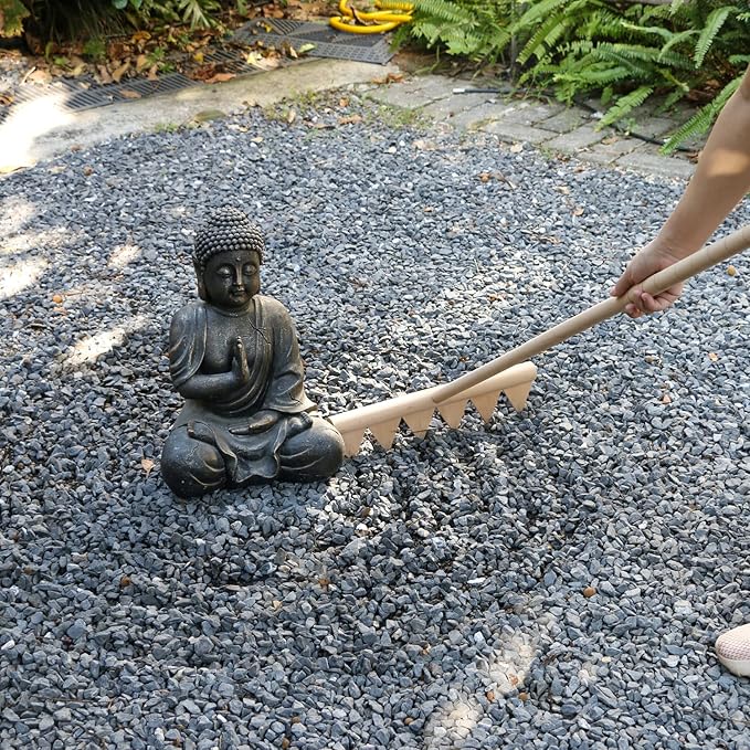 Large Zen Garden Rake Tool - 48" L 6 Tine Saw Tooth Outdoor Japanese Garden Rakes Full Size DIY Meditation Rock Sand Garden Zen Wooden Rake Accessories Tress Relief Gifts for Adult