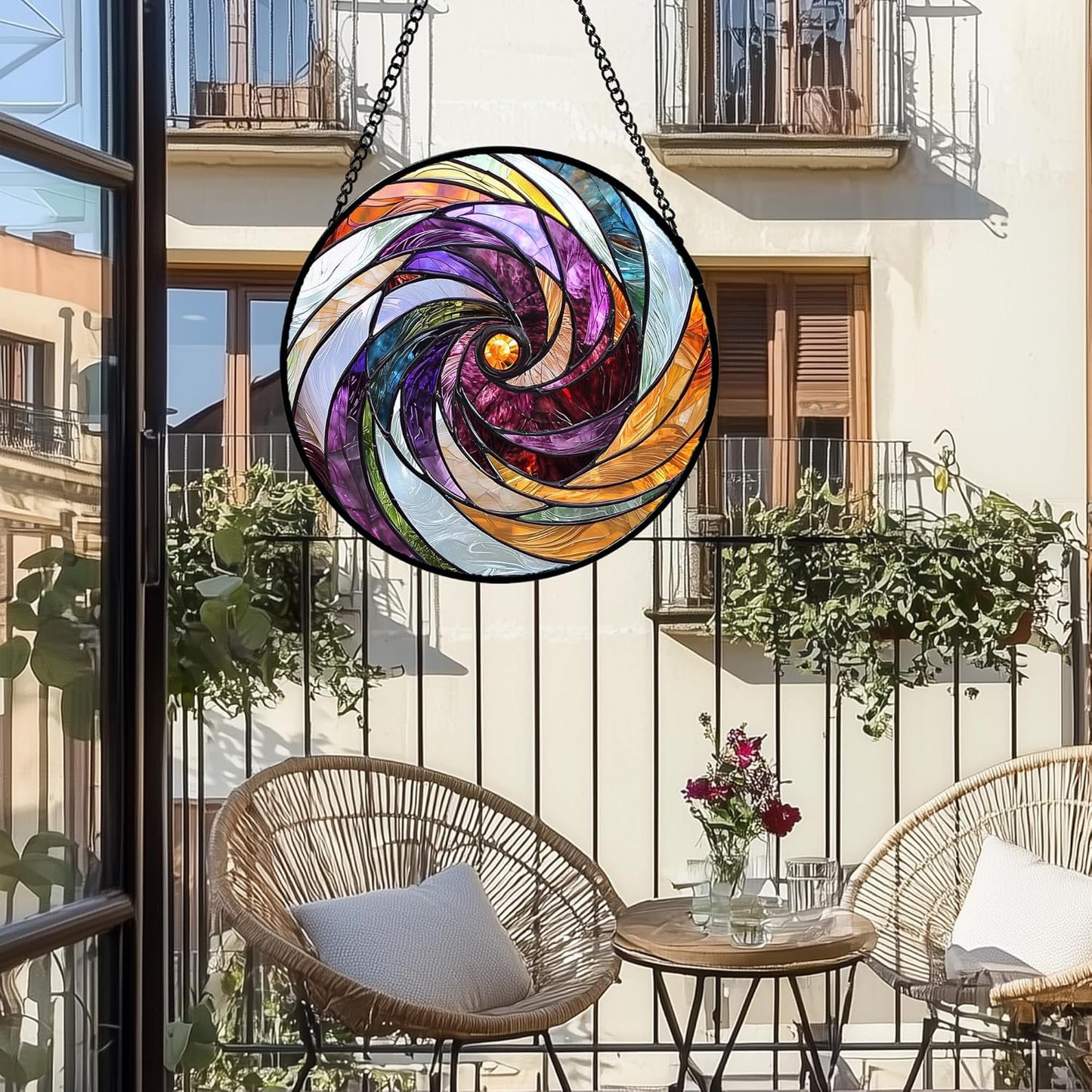 Stained Glass Window Hanging, Colorful Abstract Spiral Pattern Suncatcher for Doors Window Home Sun Catchers Decoration Mother's Day Birthday Gifts for Women, Men, and Mom 15 in