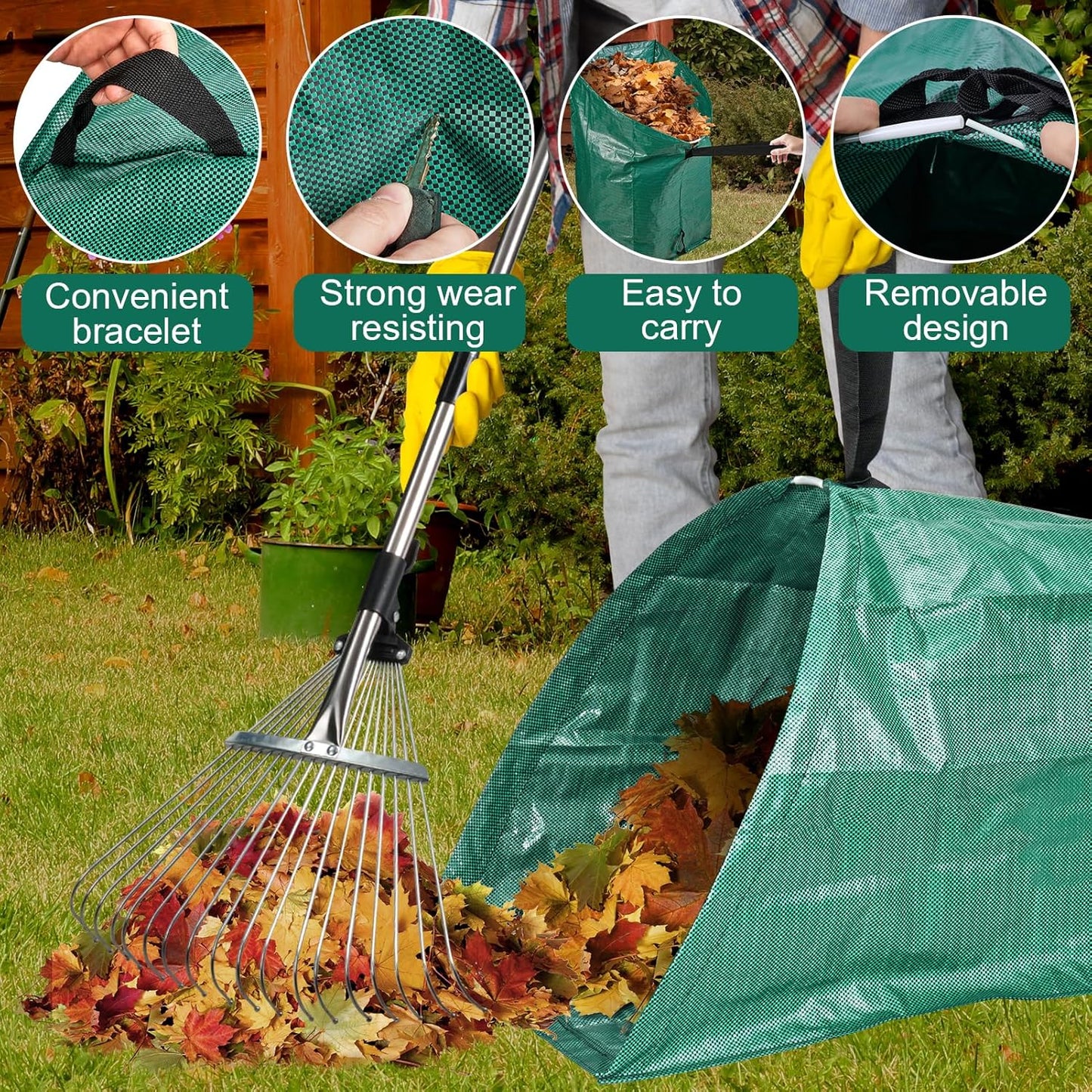 60 Gallon Leaf Collector,Collapsible Lawn & Leaf Bag,Heavy Leaves Pick up Tool Reusable Yard Waste Bags,Large Yard Dustpan Type Garden Bag for Leaves,Debris,Grass,Clippings,Lawn Trash