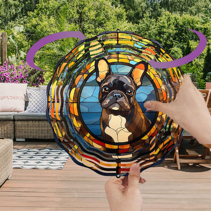 French Bulldog Wind Spinner Pet Dog Memorial Gifts 3D Aluminum Metal Kinetic Hanging Wind Sculpture Spinners for Yard and Garden Indoor Outdoor Window Garden Decoration 8 Inch (French Bulldog 2)