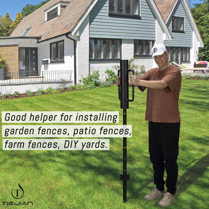 Fence Post Driver T Post Pounder with Handle 16 LB, Heavy Duty Hand Post Rammer for Wooden Posts/U-Channels/Fence Posts, 16 Inch Post Hole Digger (Black)