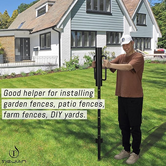 Fence Post Driver T Post Pounder with Handle 18 LB, Heavy Duty Hand Post Rammer for Wooden Posts/U-Channels/Fence Posts, 16 Inch Post Hole Digger (Black)