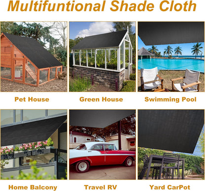 SPORTYOUTH 70% Shade Cloth for Patio, 10x50 ft Mesh Tarp with Grommets, UV Resistant Black Sunblock Sun Shade Netting Cover for Garden, Greenhouse, Chicken Coop, Pergola, RV, Canopy, Barn Kennel
