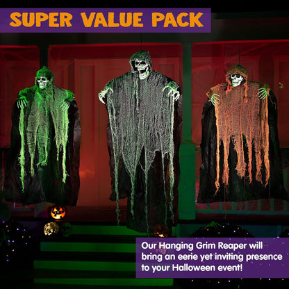 JOYIN Halloween Hanging Grim Reapers (3 Pack), One 47” and Two 35” Grim Reapers, Halloween Skeleton Flying Ghost for Haunted House Prop Décor, Outdoor Indoor Decor
