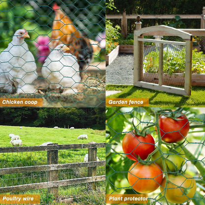 Green Chicken Wire 48 inch(H) x 100 ft(L), Anti-Rust Hexagonal Galvanized Metal Garden Netting for Floral Arrangements, PVC Coated Chicken Wire Coop for Crafts Plant Protector Pet Rabbits Fencing