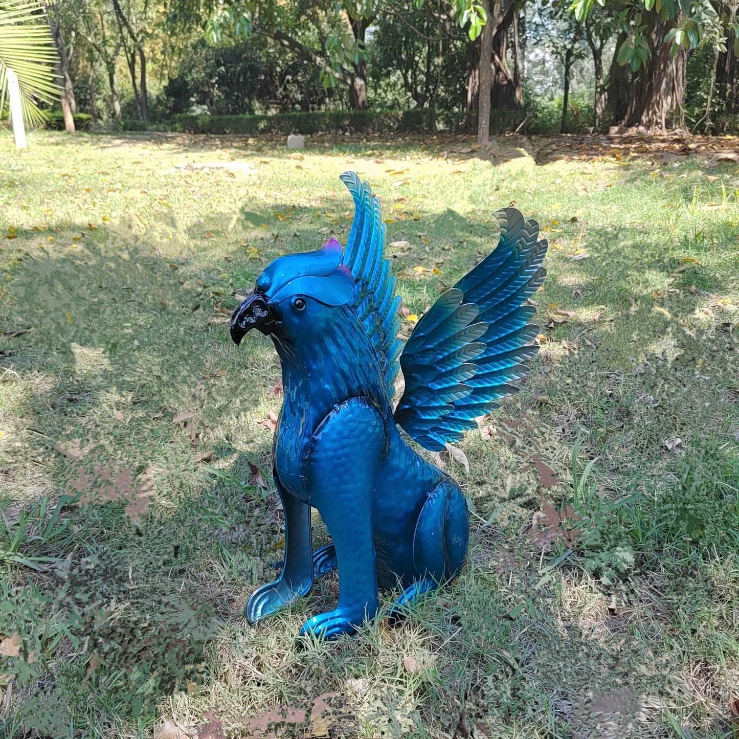 Decorative Metal Griffin Sculpture- Mythical Galen Griffin Statue, Animal Yard Art, Outdoor Decorative Figurine