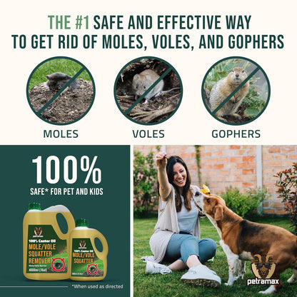 Petra 100% Castor Oil for Moles and Voles - Get Rid of Moles & Voles - Most Effective Way to Get Rid of Moles in Your Yard - Gopher, Ground Mole, Vole Caster Oil - Pet Safe, Food Grade (135 Fl Oz)