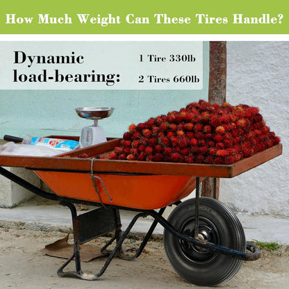 Parts Camp 13" Wheelbarrow Tires and Wheels 4.00-6 Pneumatic Tires with 5/8"&3/4" Bore Hole and 1.75" Centered Hub Wheelbarrow Tire Fit Wheelbarrows/Wagons/Dolly/Trolley/Hand truck(2 Pack)
