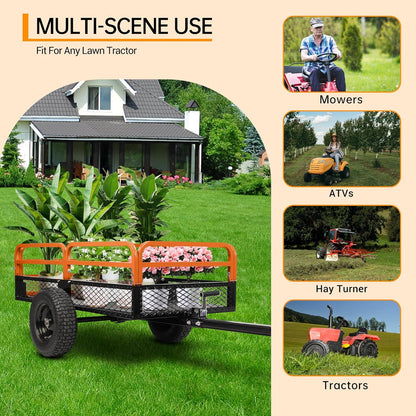 Heavy Duty Steel Dump Cart, 1500 Lbs Utility Garden Trailer, ATV Dump Trailer with Removable Sides, 15 Cubic Feet HD Agricultural Trailers for Tractor Lawn Mower Garden