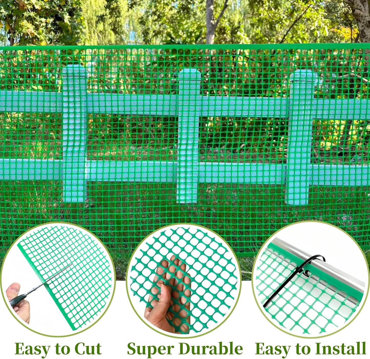 PotatoLife Plastic Wire Mesh Fence, Balcony Fence for Baby and Pets, Safety Fence, Stair Protector, Poultry, Garden, Tree Support, Durable Material, Free Zip Ties (Green, 15.7'' x 10')