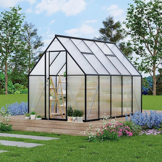 6'x9' Aluminum-Framed Polycarbonate Greenhouse, Heavy Duty Polycarbonate Greenhouse with Quick Setup Structure and Roof Vent, Large Enhanced Aluminum GreenhouseKit for Outdoors