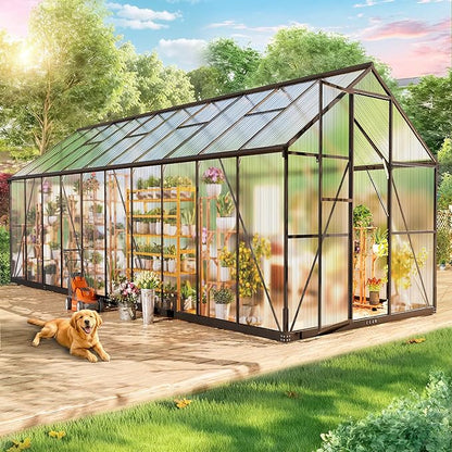 Wanan 20x8FT Greenhouses for Outdoors, Quick Assembly Polycarbonate Green House with UV Protection, Heavy Duty Windproof Aluminum Frame, Adjustable Roof Vent for Backyard or Outdoor Garden Use