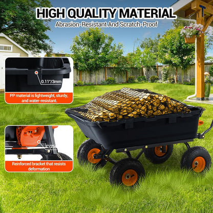 Garvee 800 LBS Poly Garden Dump Cart, Heavy-Duty Wheelbarrow with 10 in Tires, 180° Rotating Handle, Steel Frame and Quick Release System Garden Dump Cart for Soil Plants Gardening Tools Wood