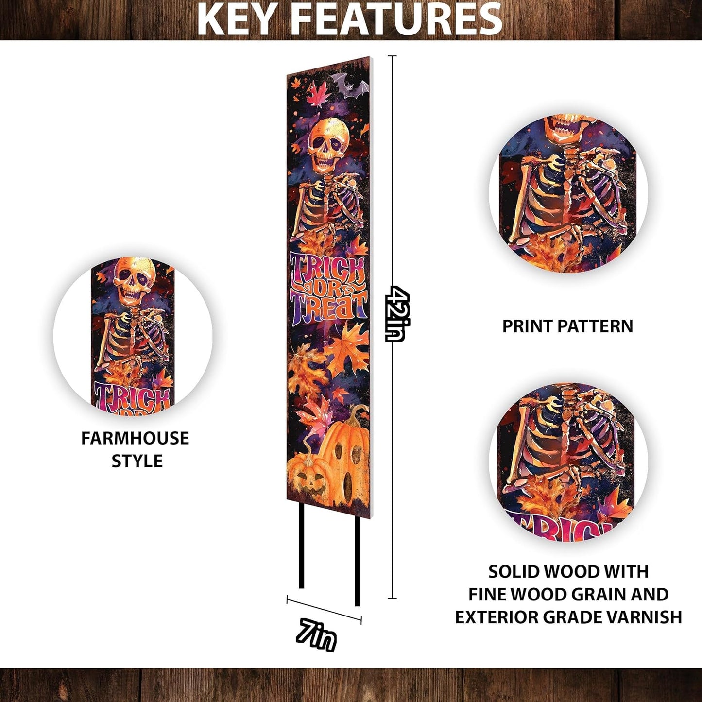 42-inch Trick or Treat Watercolor Skeleton Garden Stake | Halloween Decor - Perfect for Outdoor Decor on Patio and Lawn Decor