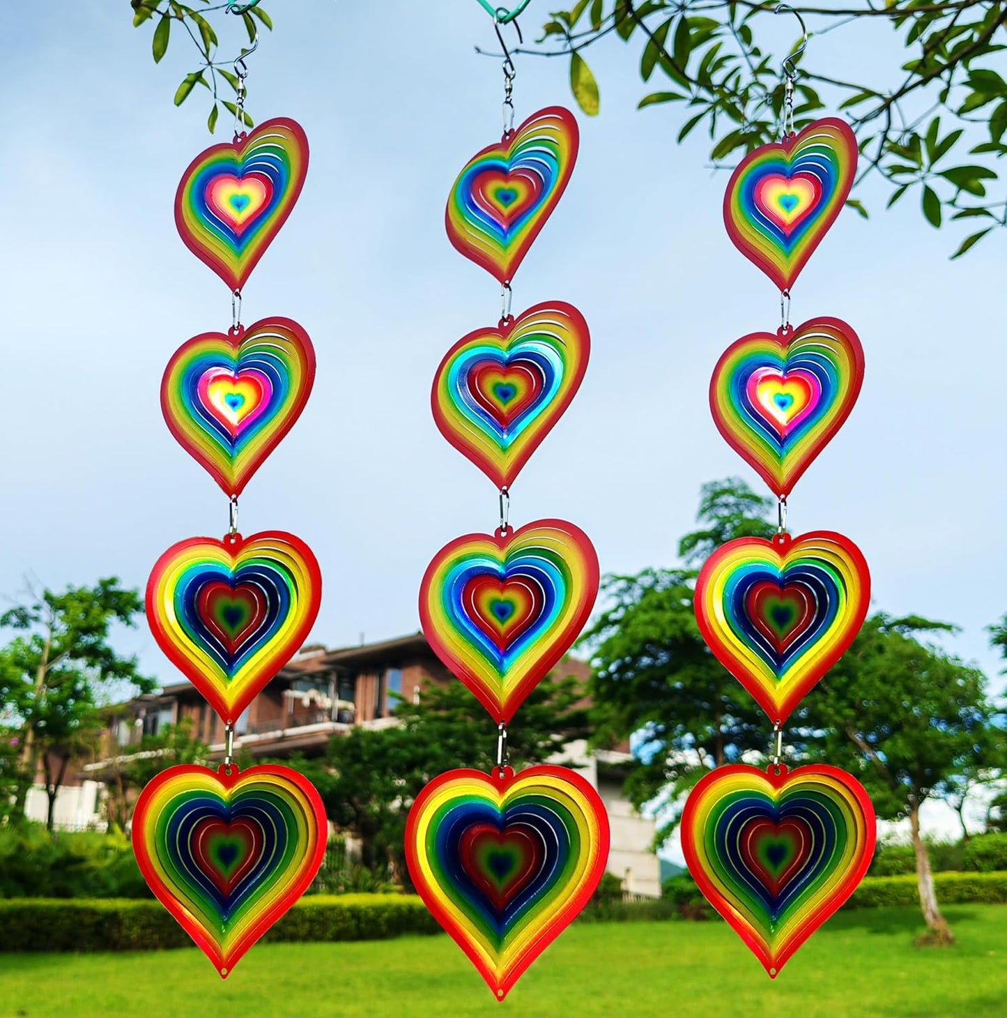 DJUAN Wind Spinners Outdoor Garden Decor,Colorful Heart Metal Hanging Ornaments for Yard Lawn Window Ceiling Home Christmas Day Party Wedding Decoration, Birthday Gifts for Mom Grandma Women Aunts