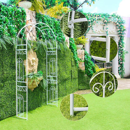 White Wedding Arch Garden Arbor Curved Metal Archway with Elegant Curve for Climbing Plants Roses Vines Garden Lawn Backyard Patio Wedding Outdoor Ceremony