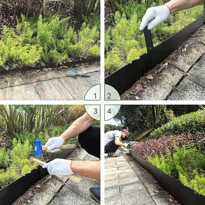Metal Landscape Edging 6 Pack 40" L x 6" H,Galvanized Bendable Metal Garden Edging,Hammer- in Steel Landscape Edging with a Pair of Gloves and 7 Clips,Black (20 FT Total)
