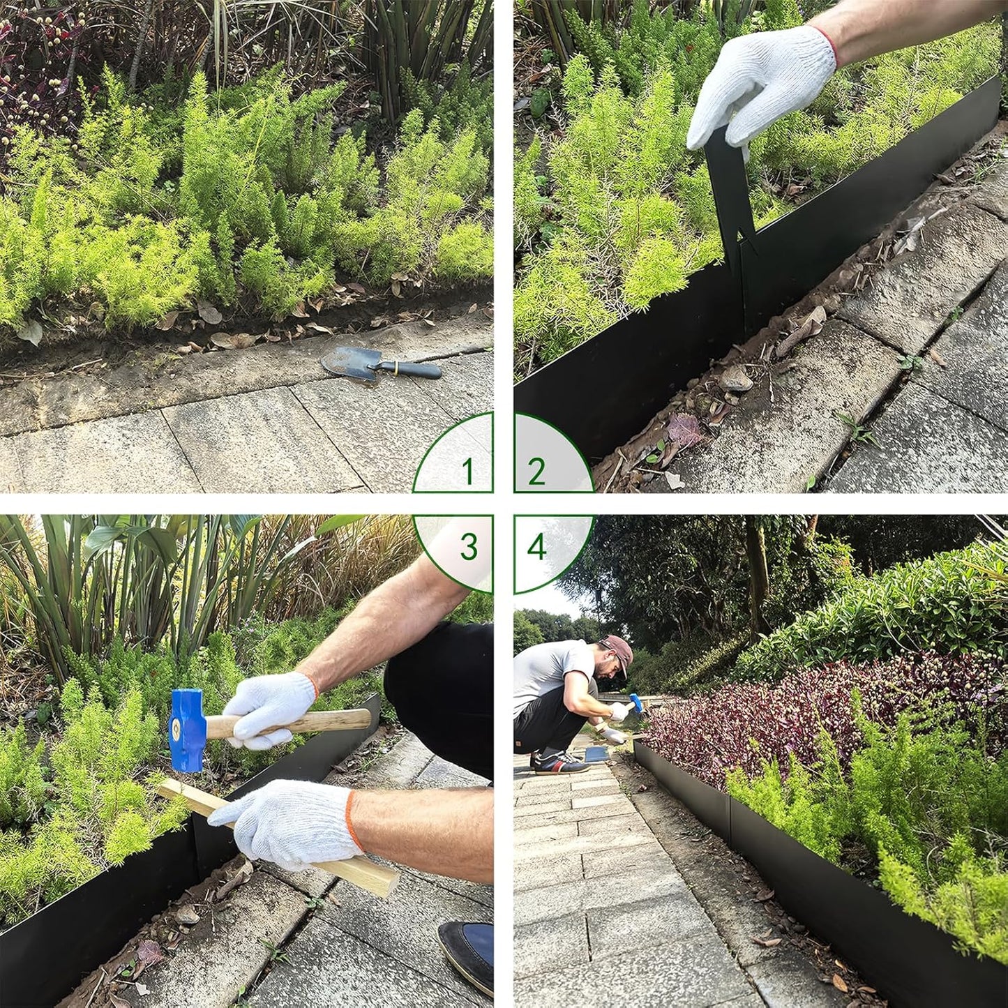 Metal Landscape Edging 6 Pack 40" L x 10" H,Galvanized Bendable Metal Garden Edging,Hammer- in Steel Landscape Edging with a Pair of Gloves and 7 Clips,Black (20 FT Total)
