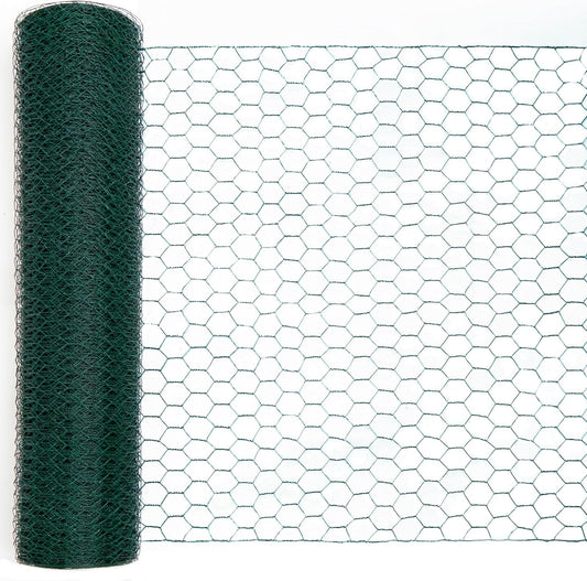 Green Chicken Wire 48 inch(H) x 100 ft(L), Anti-Rust Hexagonal Galvanized Metal Garden Netting for Floral Arrangements, PVC Coated Chicken Wire Coop for Crafts Plant Protector Pet Rabbits Fencing