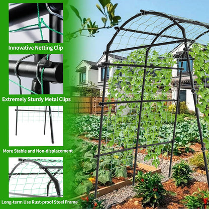 7.22 Ft Tall Garden Trellis, Garden Arch Tunnel for Climbing Plants, Garden Arch Walkway Trellis with Netting, PE-Coated Steel Garden Arbor for Vegetables, Cucumbers, Garden Raised Bed(Black)