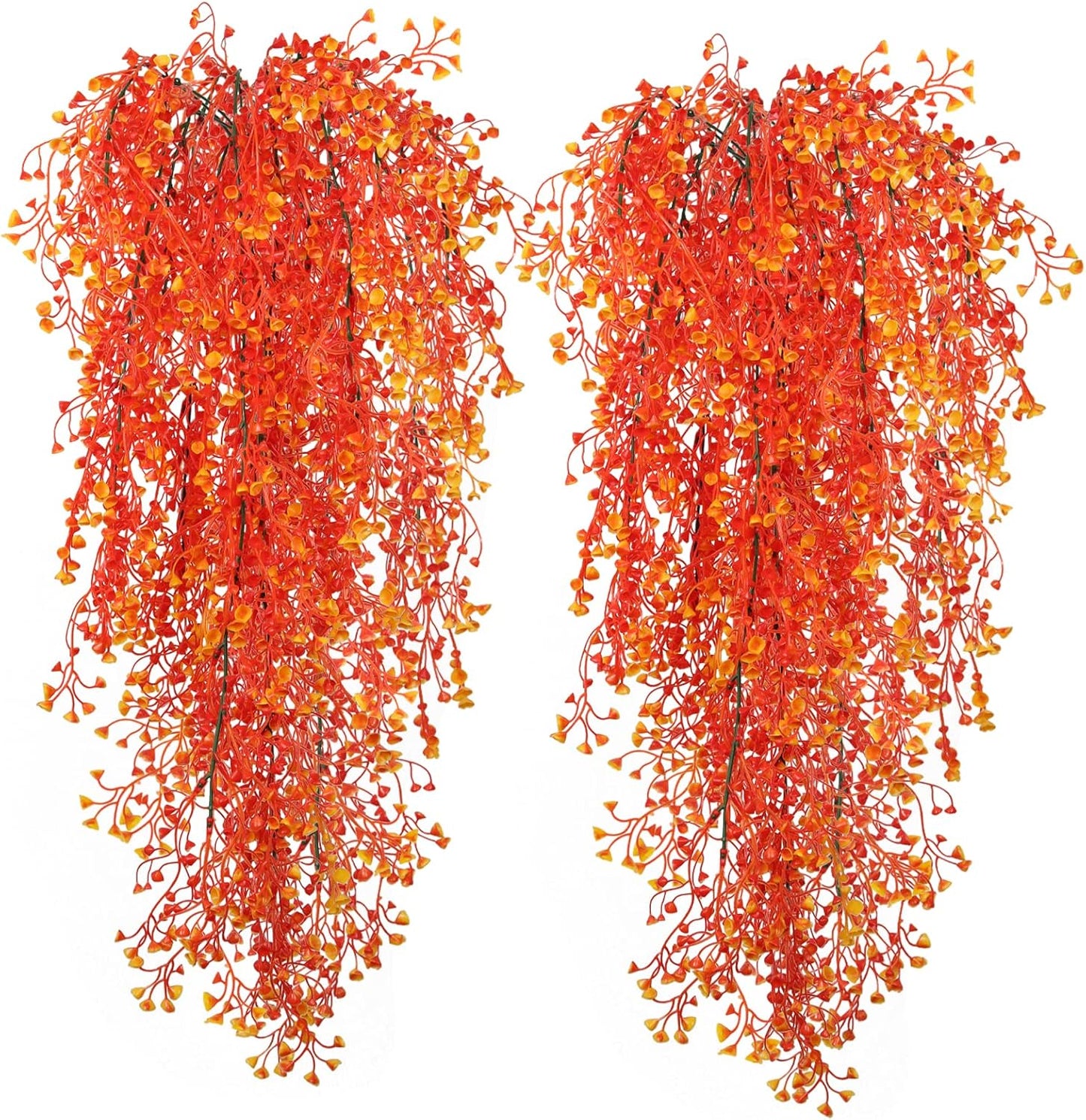 RECUTMS Fall Faux Hanging Plants 4 Pcs Artificial Fall Plants Large Faux Hanging Plant Autumn Fall Hanging Vines Wall Plants Thanksgiving Home Garden Wedding Party Indoor Outdoor Decor(Orange 4P)