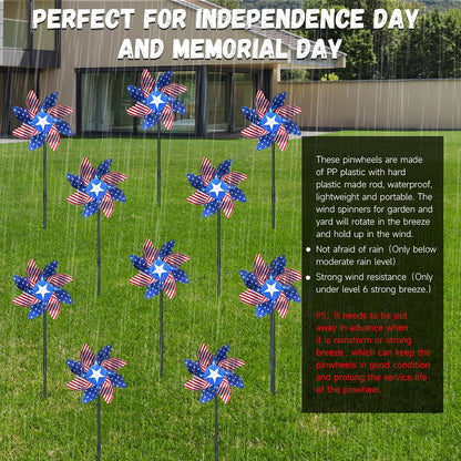 10 PCS Reflective Pinwheels for Yard and Garden Bird Devices Pre-Installed Sparkly Wind Spinner Deterrent to Scare Birds Away from Yard Patio Farm (Red&White&Blue)