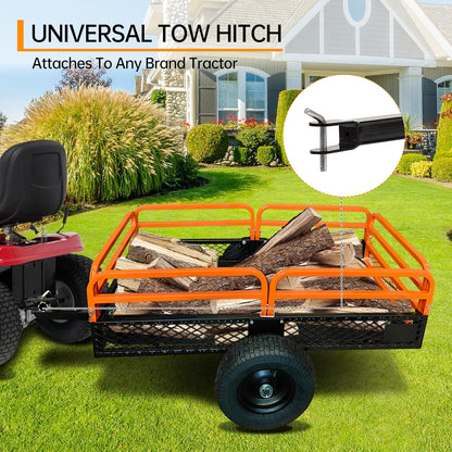 Heavy Duty Steel Dump Cart, 1500 Lbs Utility Garden Trailer, ATV Dump Trailer with Removable Sides, 15 Cubic Feet HD Agricultural Trailers for Tractor Lawn Mower Garden