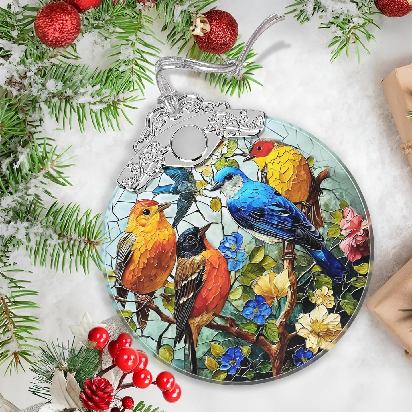 Birds on Branches Stained Glass Orament - Christmas Ornament - Christmas Decorations for Tree - Holiday Present ldeas - Gift Exchange