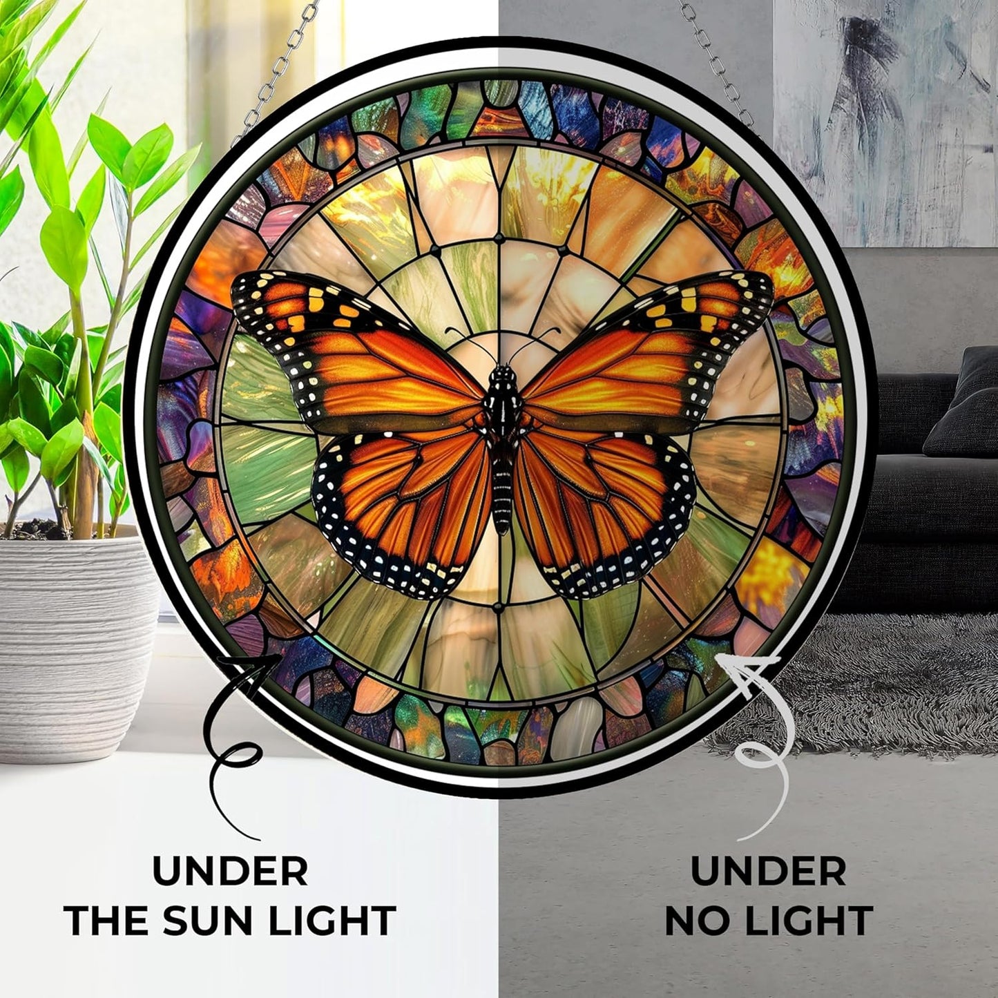 Monarch Butterfly Suncatcher, Stained Window Hanging-Suncatcher for Window, Nativity Scene Window Hanging Stained, Christmas Ornaments Home Xmas Decor, Christian Gift for Family Mom