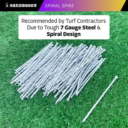 Sandbaggy 6 Inch Galvanized Artificial Turf Stakes - Spiral Landscape Nails - Ground Spikes/Pins for Synthetic Grass, Lawn, Edging, Weed Barrier Fabric, Garden (Steel (7 Gauge), 400)