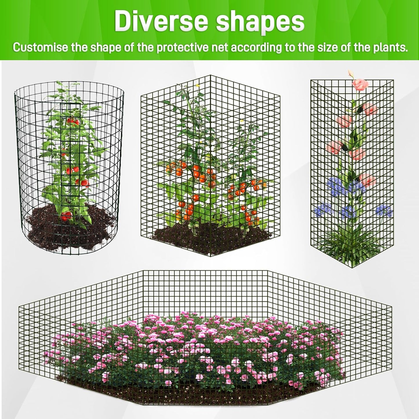 8 Pack Plant Protectors from Animals, 20"x 12" Wire Plant Protector, Wire Cages for Plants with Stakes and Cable Ties, Metal Plant Cages for Plants, Vegetables, Flowers