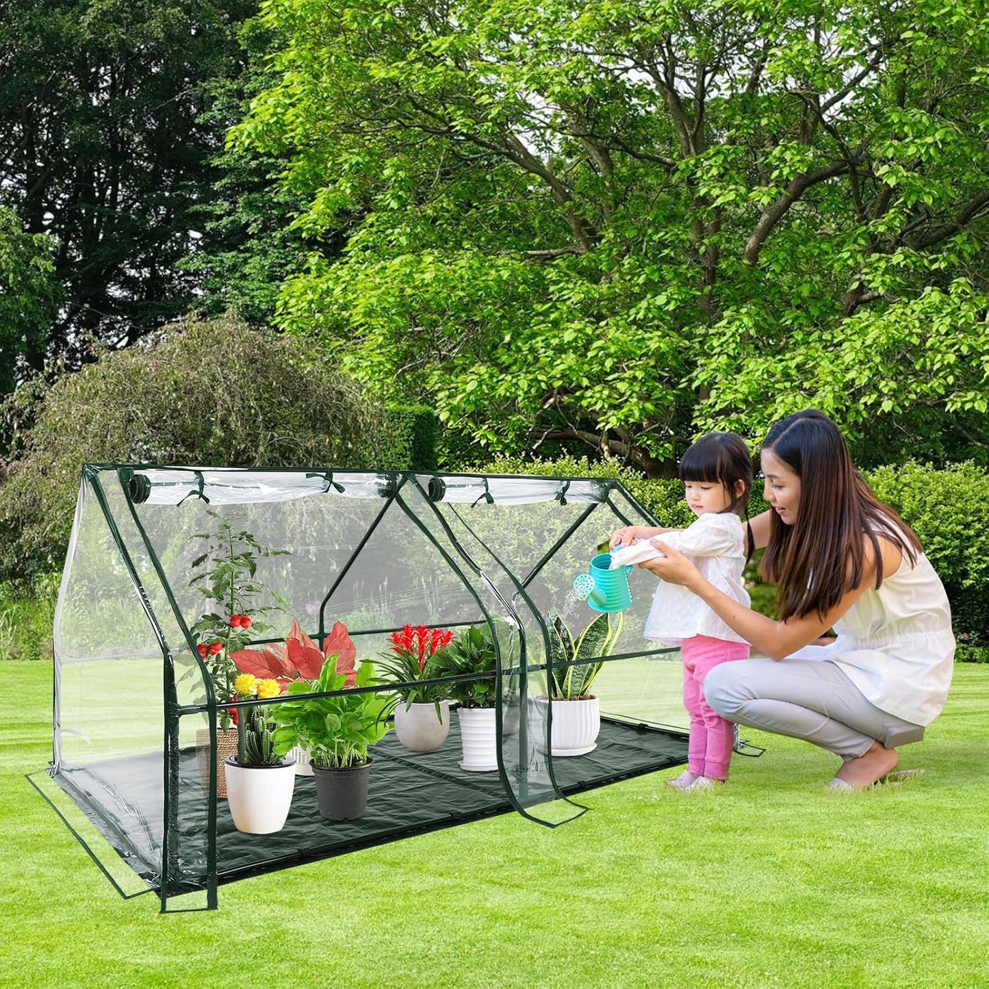 U'Artlines Portable Mini Greenhouse 9x3x3 Ft Small Greenhouse for Outdoors with Waterproof Pad, Little Green Houses Plant Cover Tent for Outside Garden Small Plants, Clear PVC