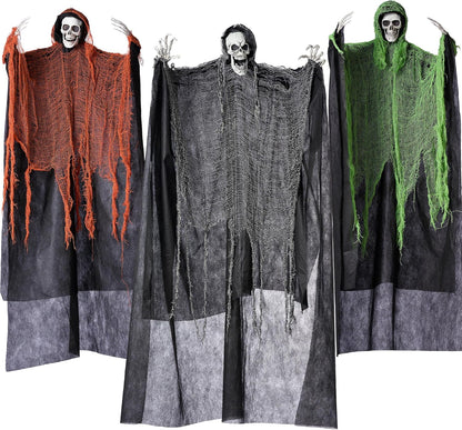 JOYIN 3 Pcs Halloween Hanging Grim Reapers, one 63” Two 47” Grim Reapers, Halloween Skeleton Outdoor Decoration Flying Ghost for Haunted Haunted House Prop, Party Supplies Decor