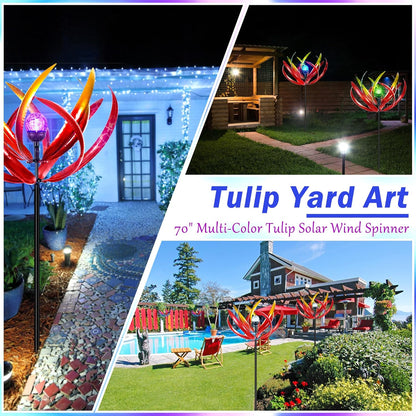 Large Solar Wind Spinners Outdoor for Yard Decor,70 inch Multi Color Tulip Wind Spinner,Outdoor Metal Wind Sculptures & Spinners with Stake,Wind Mill for Yard Art Lawn Garden Decor