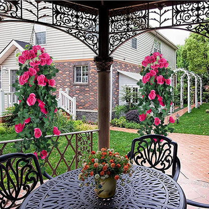 RECUTMS 2PCS Artificial Hanging Flowers 3.3Ft Fake Flower Plants for Home Room Garden Wedding Indoor Outdoor Decoration (Rose Red)