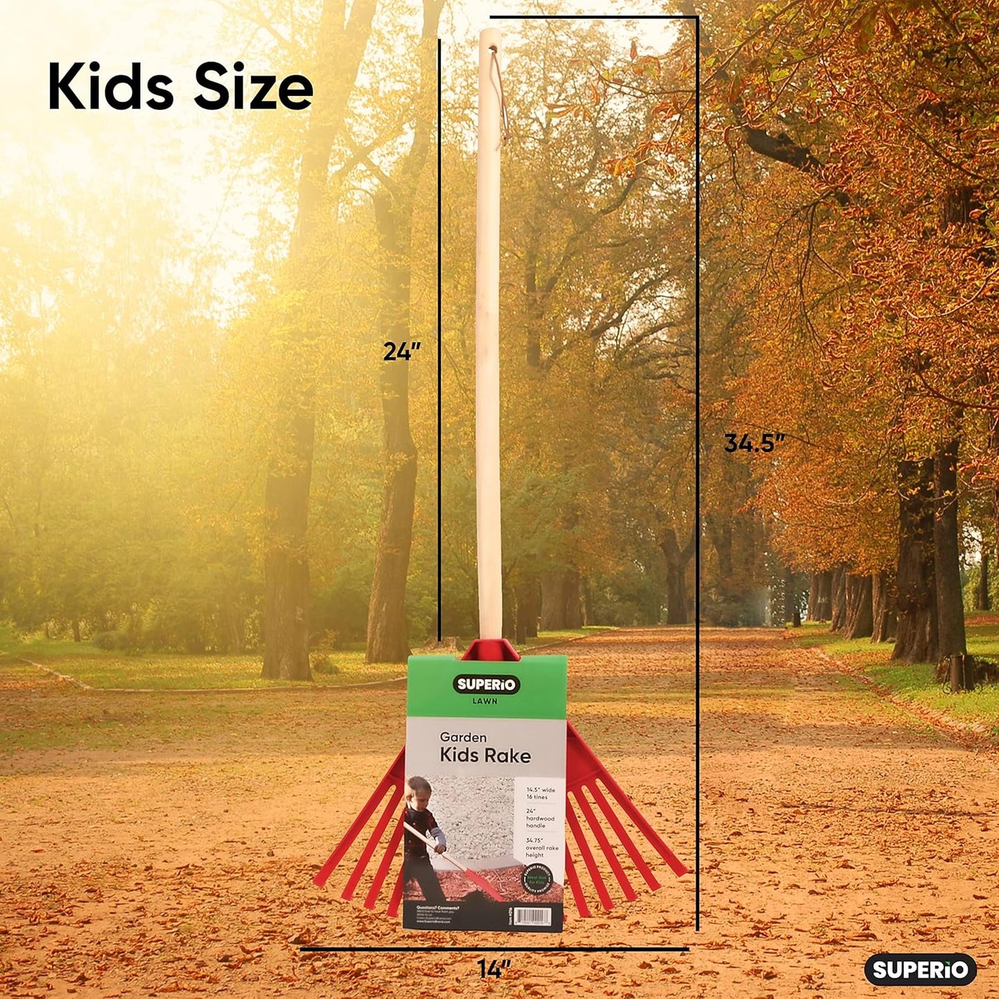 Kids Rake with Hardwood Handle, Durable Plastic Head to Sweep Leaves in Lawn and Tidying Up The Garden, 34" (Red), 6 Pack