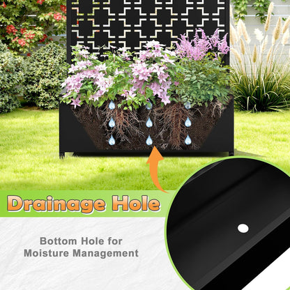 Metal Raised Garden Bed with Trellis, 2-in-1 Planter Box & Privacy Screen for Climbing Plants, Outdoor Standing Flower Bed with Drainage Holes, 35.4" L x 15.7" W x 70.1" H, Black-Square