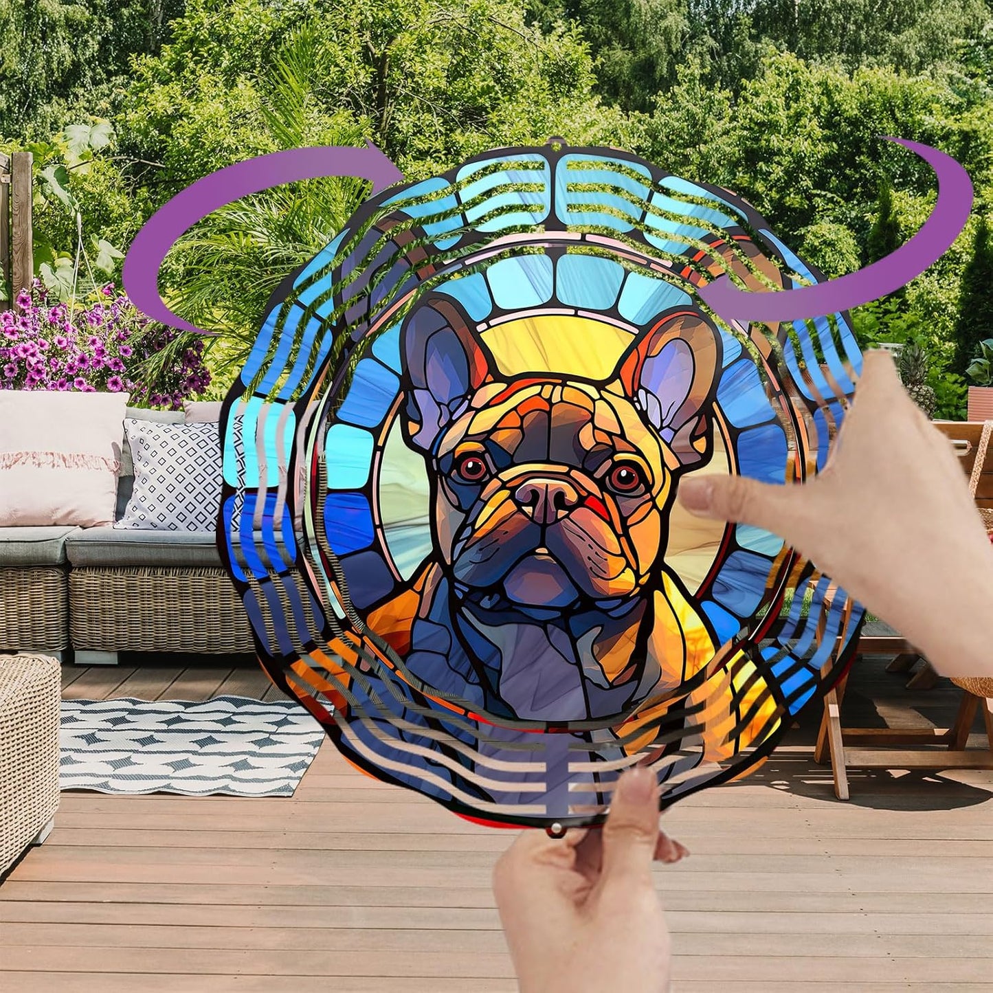 French Bulldog Wind Spinner Pet Dog Memorial Gifts 3D Aluminum Metal Kinetic Hanging Wind Sculpture Spinners for Yard and Garden Indoor Outdoor Window Garden Decoration 8 Inch (French Bulldog 1)