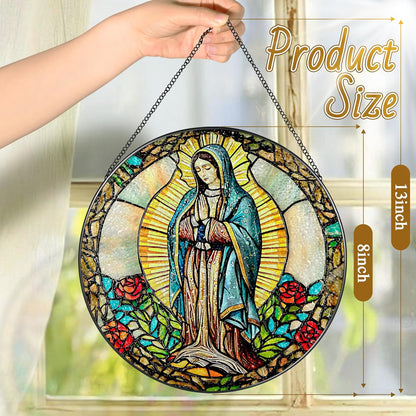 8 Inch Our Lady of Guadalupe Stained Glass Suncatcher, Stained Glass Window Hanging, Mexican Mom Window Hanging, Latin Mom Gift, Gifts for Mother's Day, Religious Gift, Gifts for Christian