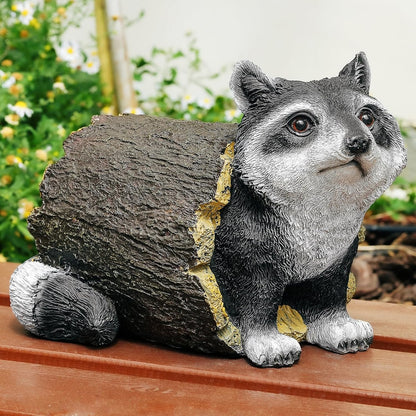 Garden 10.2" Raccoon Statue, Cute Outdoor Raccoon Decor, Resin Realistic Figurine, Animal Themed Garden Accent Art, Landscape Accent Gift Sculpture for Yard Patio Lawn Art