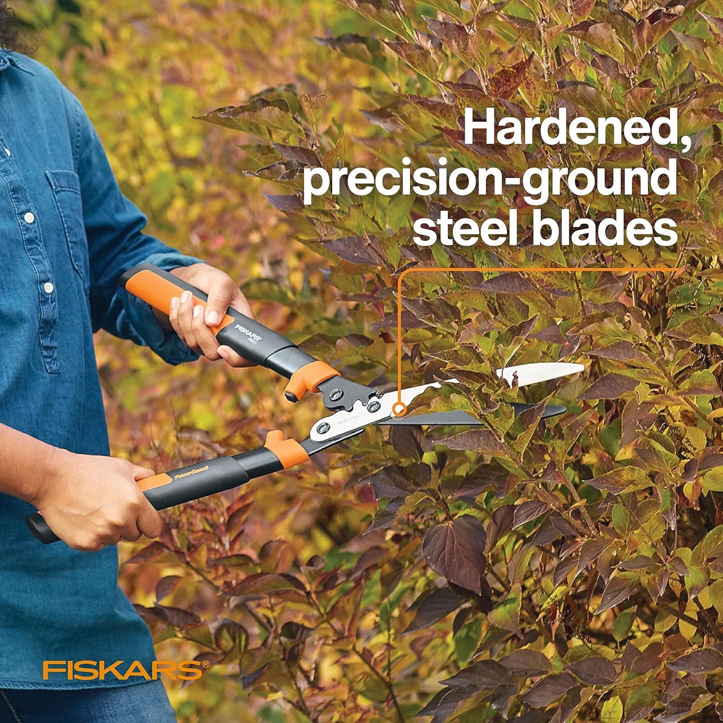 Fiskars 23-Inch Hedge Shears, Bush Trimmer with PowerGear2 Technology that Multiplies Power for Less Effort, SoftGrip Handles with Shock-Absorbing Bumpers